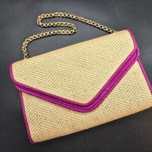 Kotur Woven Shoulder Bag Purple Trim Gold Chain Strap Magnetic Closure JJ4216